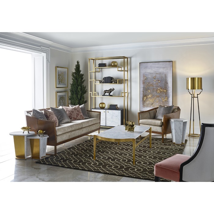 Fusion Medium White Marble & Brass End Table