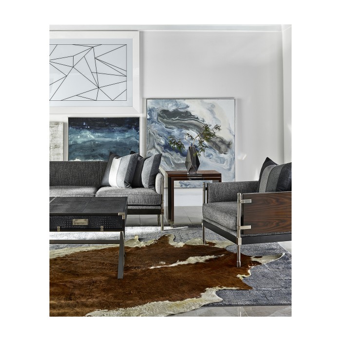 Campaign Style Dark Santos Rosewood & Faux Black Croc Leather Coffee Table with Drawers