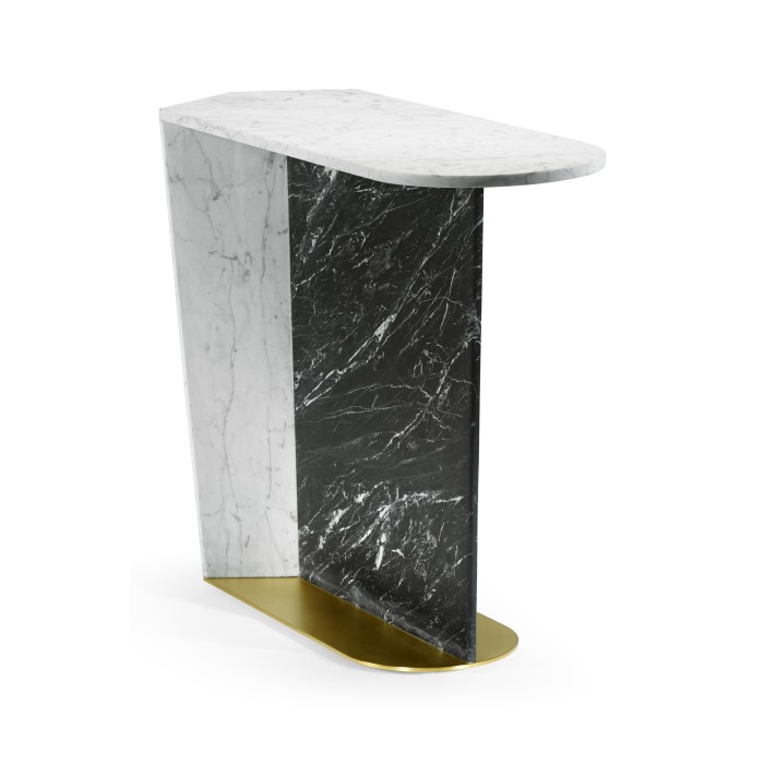 Fusion White & Black Marble End Table