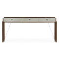 Campaign Style Dark Santos Rosewood & Grey Leather Console Table with Drawers
