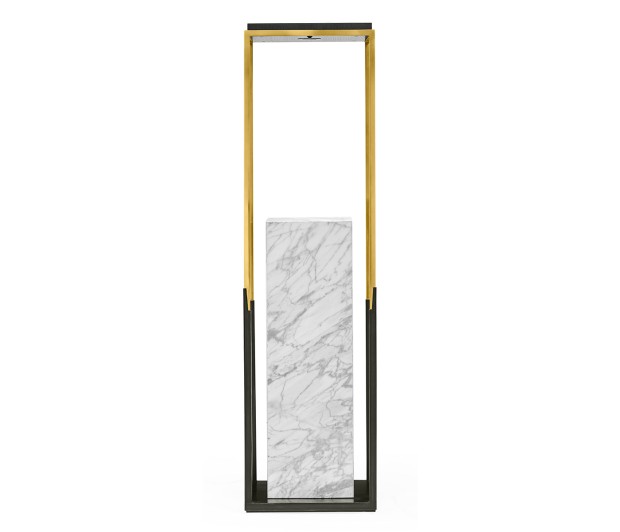 Contemporary Square Ebonised Oak & Brass Pedestal with White Calcutta Marble Centre