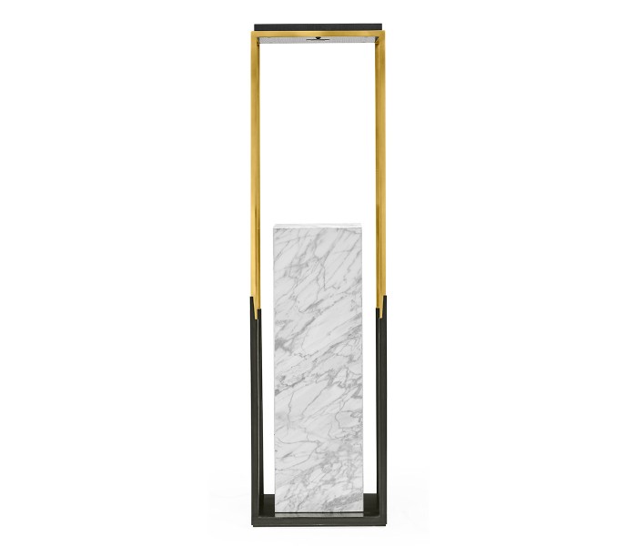 Contemporary Square Ebonised Oak & Brass Pedestal with White Calcutta Marble Centre
