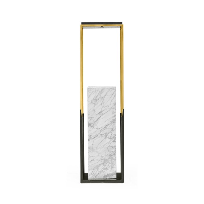 Contemporary Square Ebonised Oak & Brass Pedestal with White Calcutta Marble Centre
