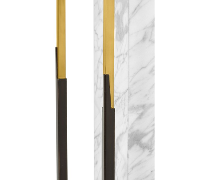 Contemporary Square Ebonised Oak & Brass Pedestal with White Calcutta Marble Centre