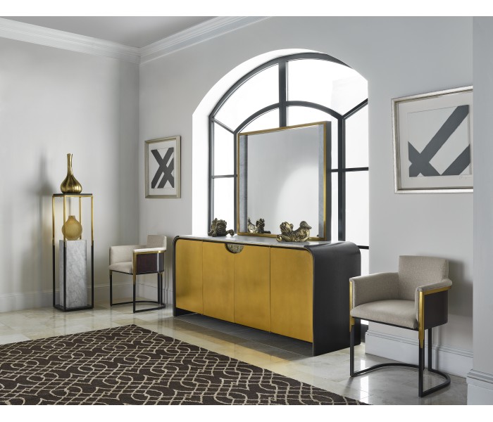 Contemporary Square Ebonised Oak & Brass Pedestal with White Calcutta Marble Centre