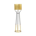 Contemporary Antique Satin Gold Brass & Black Stainless Steel Floor Lamp