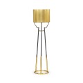 Contemporary Antique Satin Gold Brass & Black Stainless Steel Floor Lamp