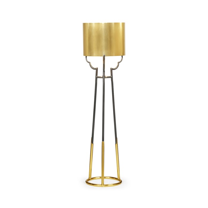 Contemporary Antique Satin Gold Brass & Black Stainless Steel Floor Lamp