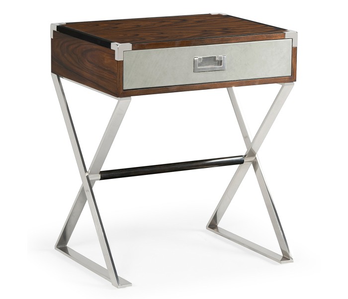 Campaign Style Dark Santos Rosewood Bedside Table with Drawer