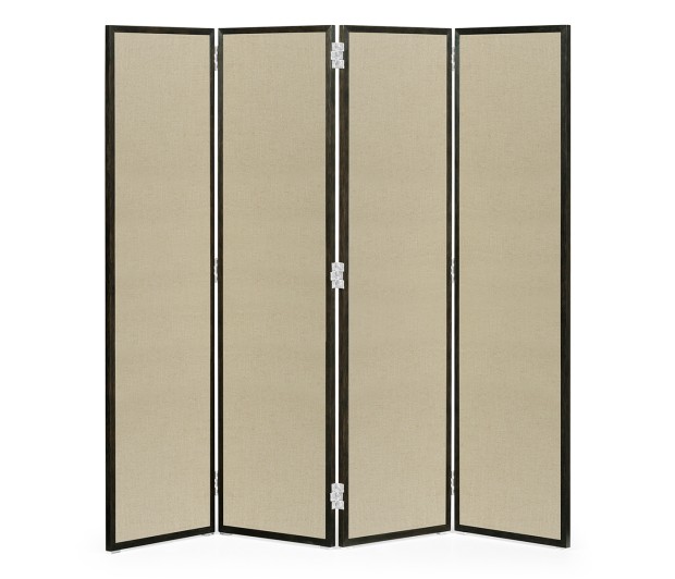 Campaign Style Dark Santos Rosewood Screen, Upholstered in MAZO