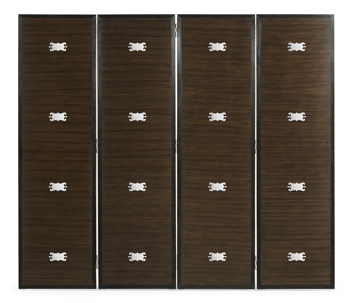 Campaign Style Dark Santos Rosewood Screen, Upholstered in COM