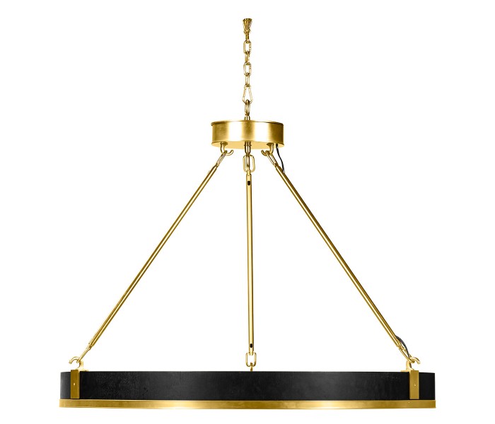Round Contemporary Ebonised Oak & Brass Chandelier