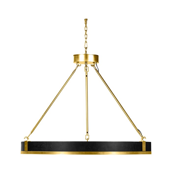 Round Contemporary Ebonised Oak & Brass Chandelier