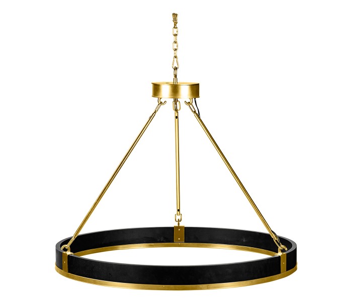 Round Contemporary Ebonised Oak & Brass Chandelier