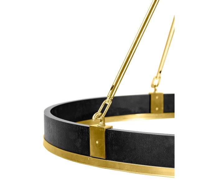 Round Contemporary Ebonised Oak & Brass Chandelier