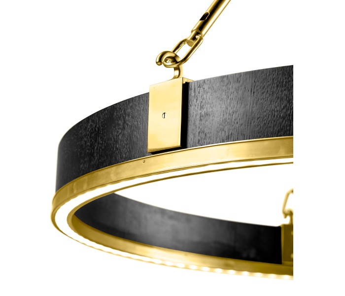 Round Contemporary Ebonised Oak & Brass Chandelier