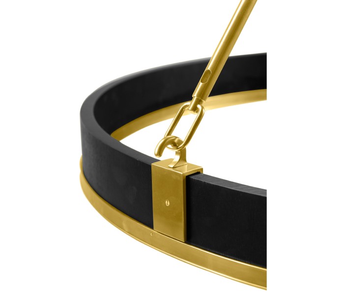 Round Contemporary Ebonised Oak & Brass Chandelier