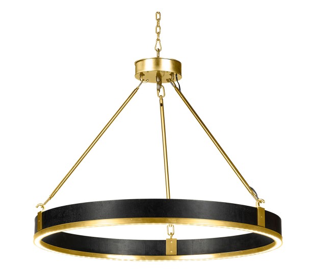 Round Contemporary Ebonised Oak & Brass Chandelier