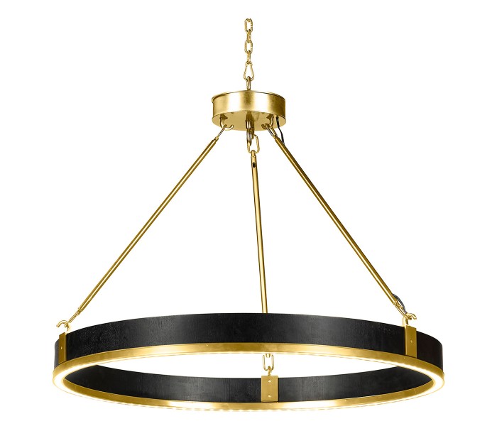 Round Contemporary Ebonised Oak & Brass Chandelier