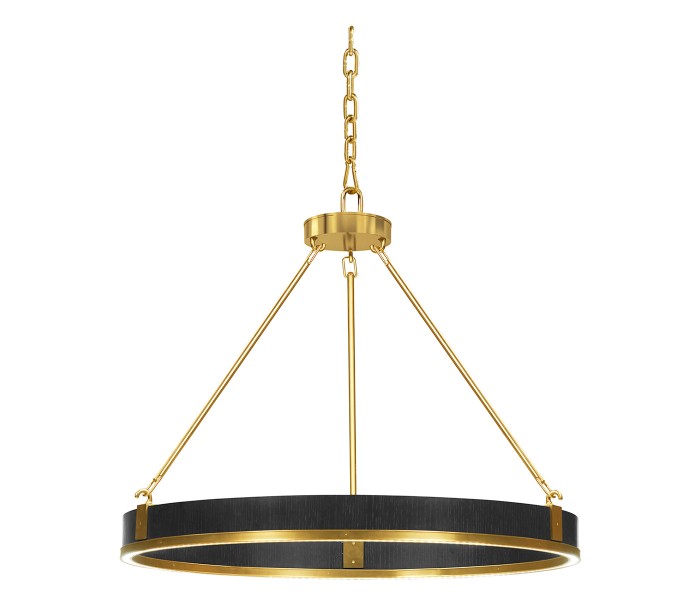 Round Contemporary Ebonised Oak & Brass Chandelier