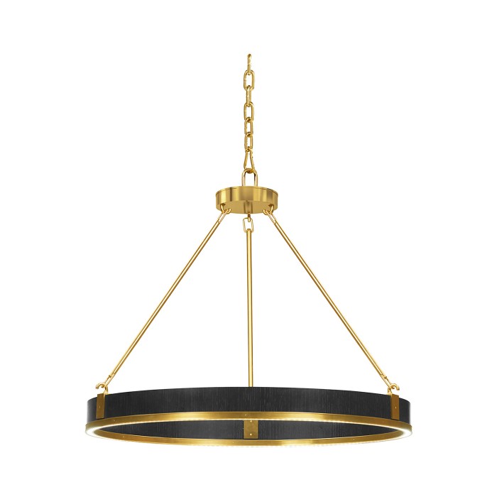 Round Contemporary Ebonised Oak & Brass Chandelier