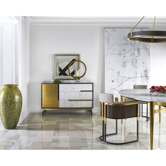 Round Contemporary Ebonised Oak & Brass Chandelier