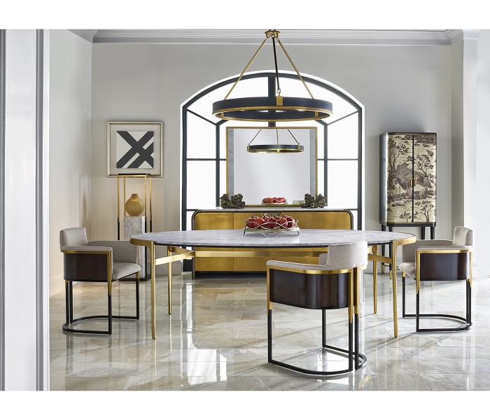 Round Contemporary Ebonised Oak & Brass Chandelier