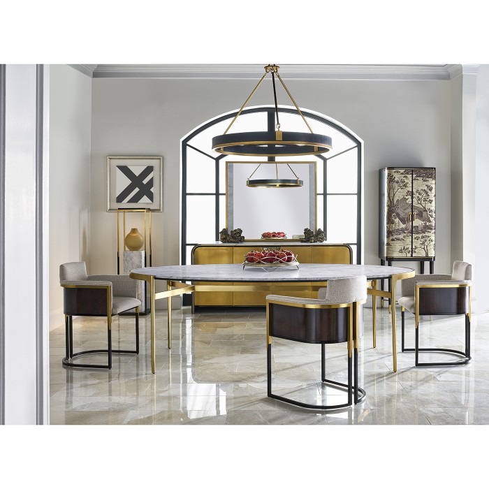 Round Contemporary Ebonised Oak & Brass Chandelier