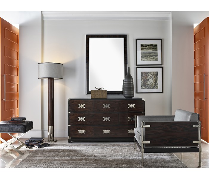 Circular Campaign Style Dark Santos Rosewood & White Stainless Steel Floor Lamp