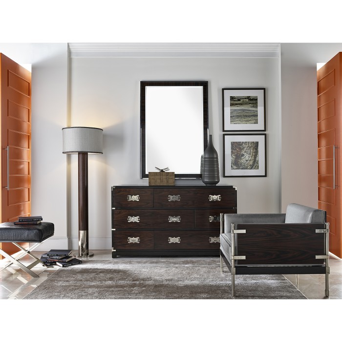 Circular Campaign Style Dark Santos Rosewood & White Stainless Steel Floor Lamp