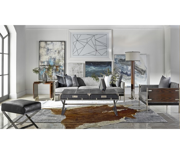 Circular Campaign Style Dark Santos Rosewood & White Stainless Steel Floor Lamp
