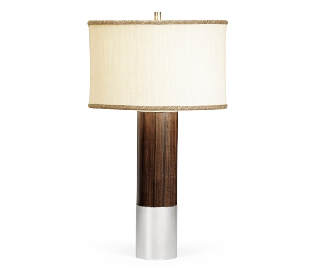Circular Campaign Style Dark Santos Rosewood & White Stainless Steel Table Lamp