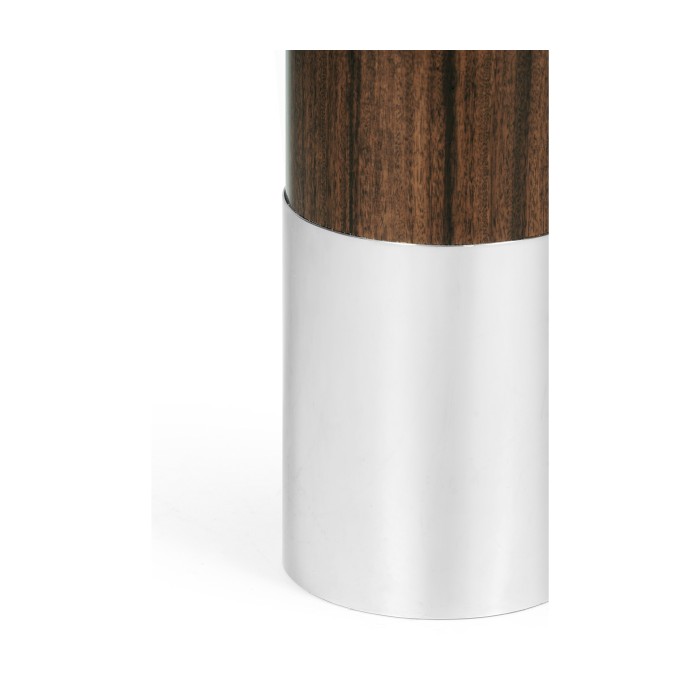 Circular Campaign Style Dark Santos Rosewood & White Stainless Steel Table Lamp