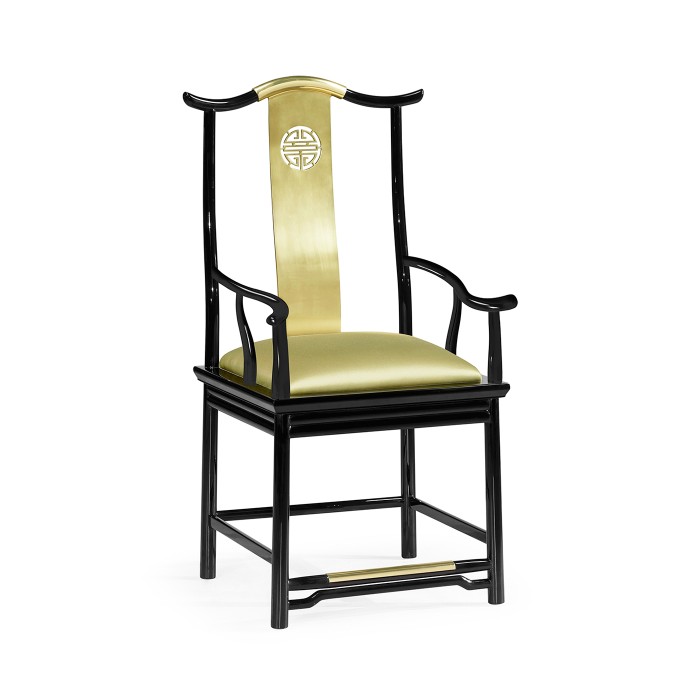 Fusion Black Gloss & Brass Dining Arm Chair