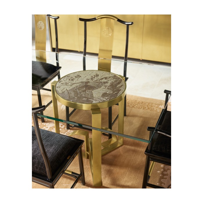 Fusion Rounded Black Gloss & Brass Dining Arm Chair