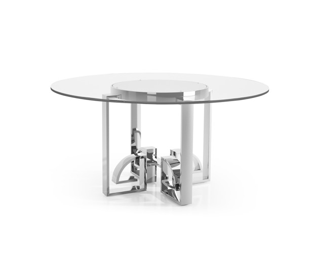 Asian Fusion Stainless Steel & Glass Top Dining Table 60