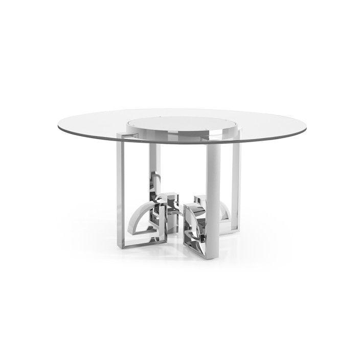 Asian Fusion Stainless Steel & Glass Top Dining Table 60