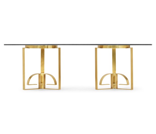 Fusion Rectangular Chinoiserie Antique Etched Brass Dining Table 87