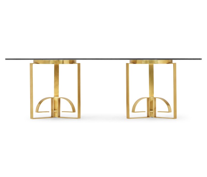 Fusion Rectangular Chinoiserie Antique Etched Brass Dining Table 87