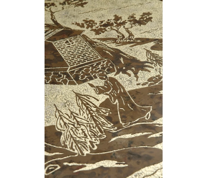 Fusion Rectangular Chinoiserie Antique Etched Brass Dining Table 87