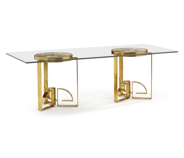 Fusion Rectangular Chinoiserie Antique Etched Brass Dining Table 87