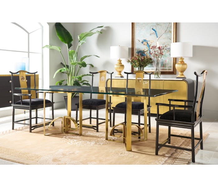 Fusion Chinoiserie Antique Etched Brass Dining Table Base