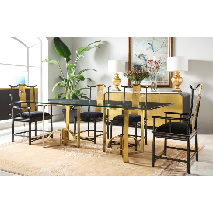 Fusion Chinoiserie Antique Etched Brass Dining Table Base