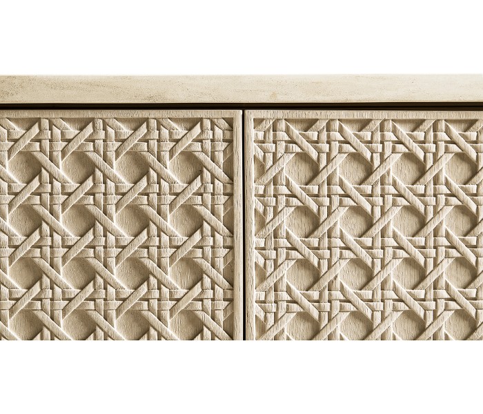 Cnoidal Carved Cane Door Chest