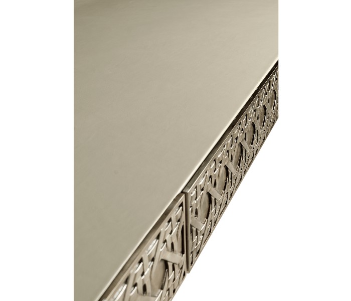 Cnoidal Cane Carved Metal Desk