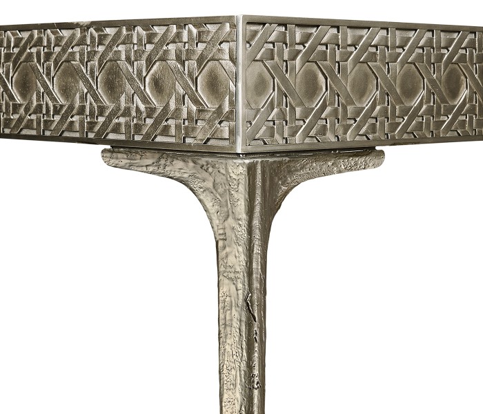 Cnoidal Cane Carved Metal Desk