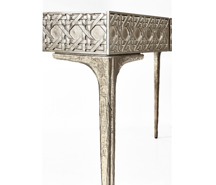 Cnoidal Cane Carved Metal Desk