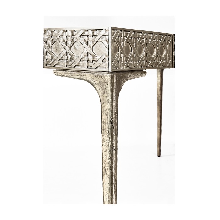Cnoidal Cane Carved Metal Desk