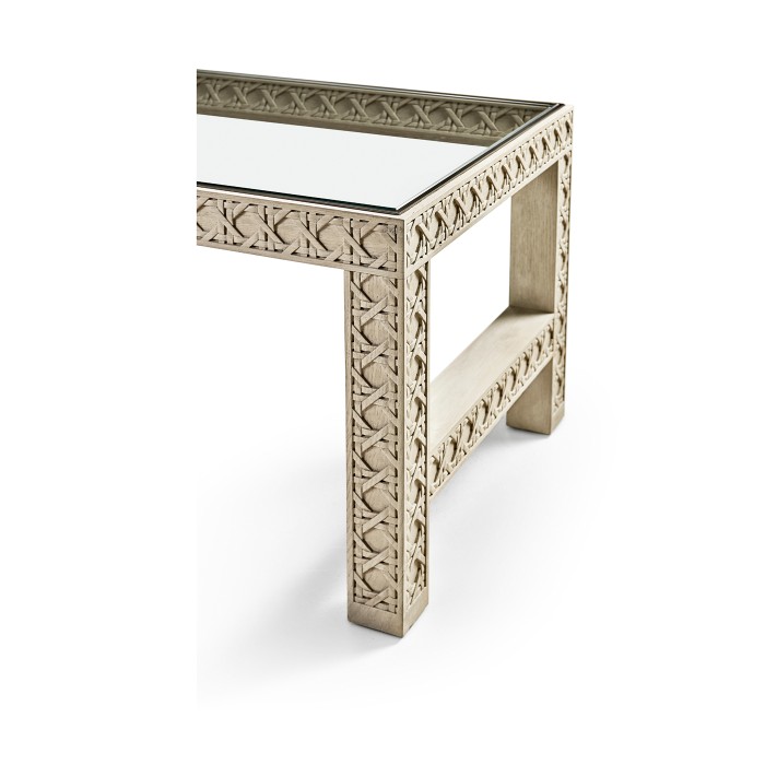 Cnoidal Cane Carved Cocktail Table