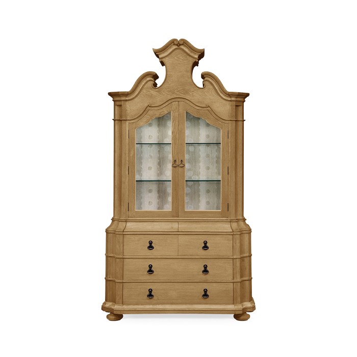Oulton Vintage Oak Cabinet with Glass Doors & Glass Shelves